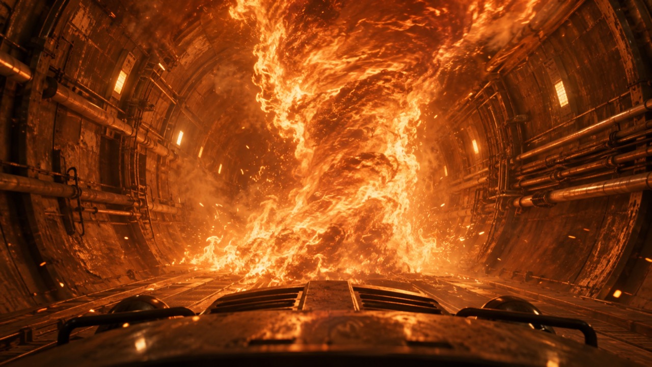 The fire tornado in the tunnel